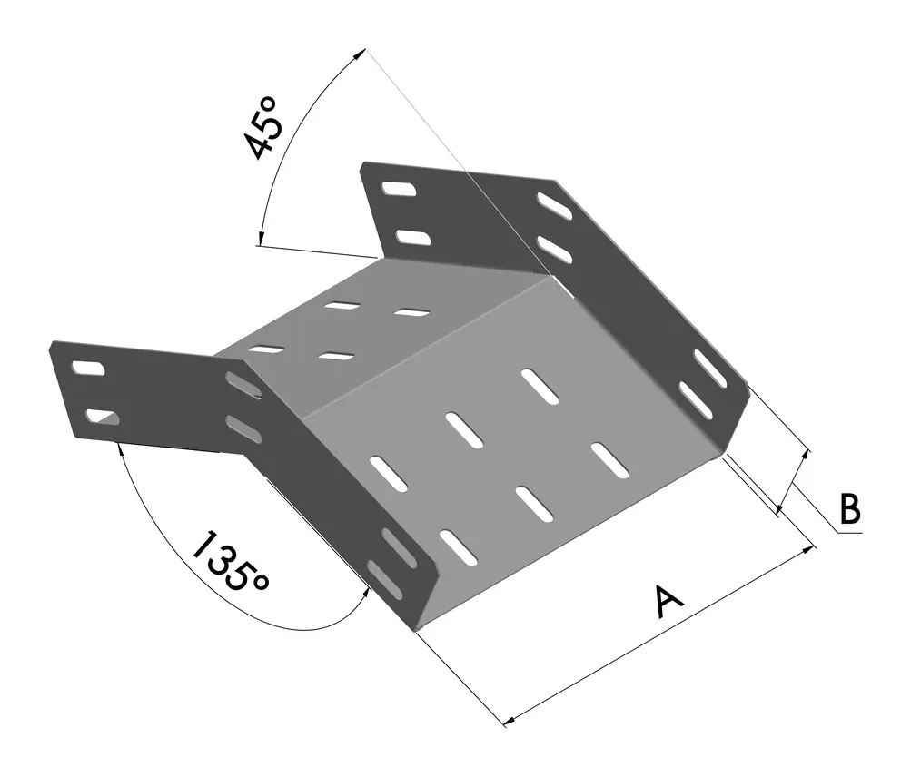 Curva Vertical Externa 45° BGA — Cambio de nivel a 45° en el plano vertical, cara externa