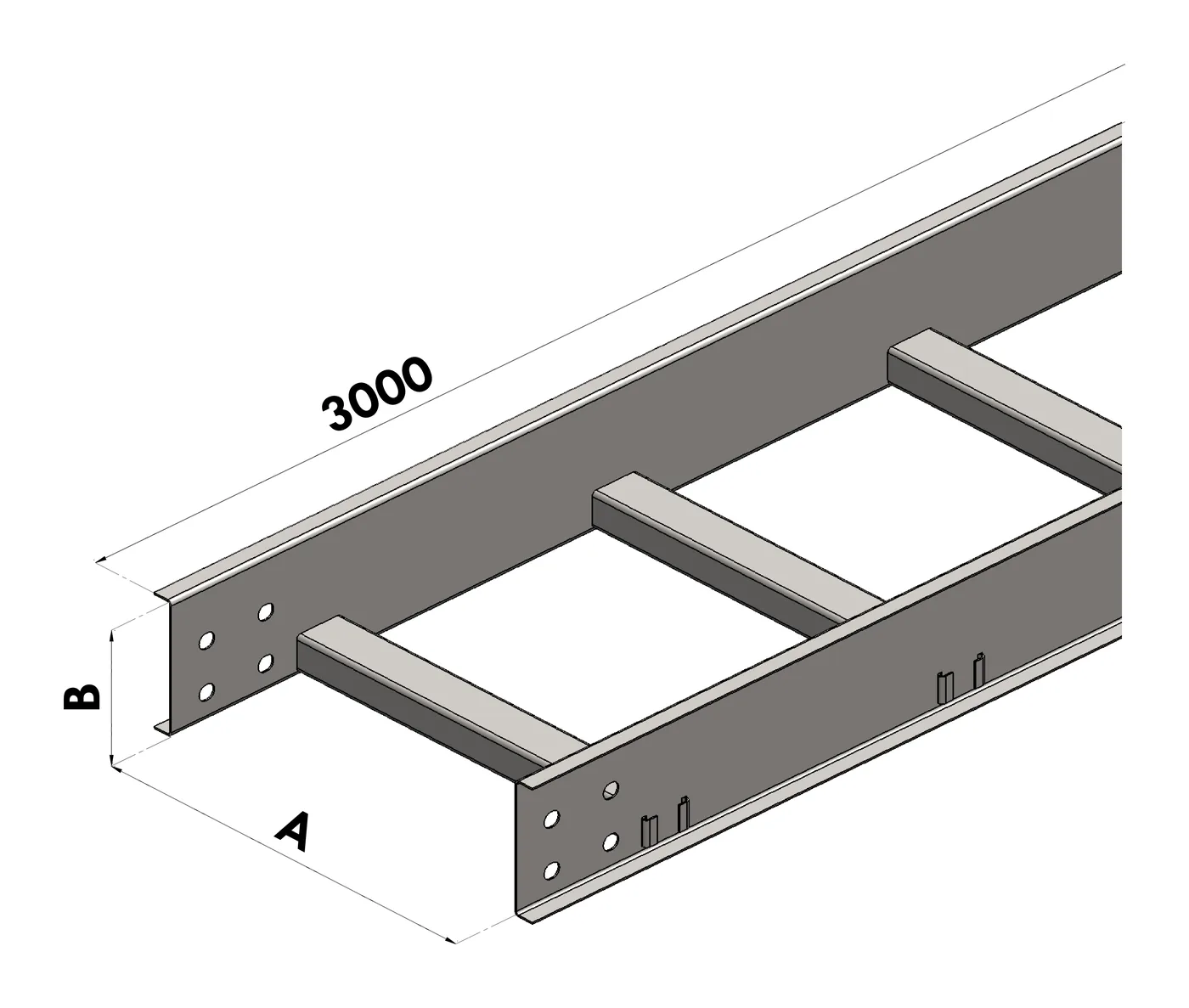 Escalera Portacables CLY BGA — Tramo de 3000 mm · sin perforación · tipo leve