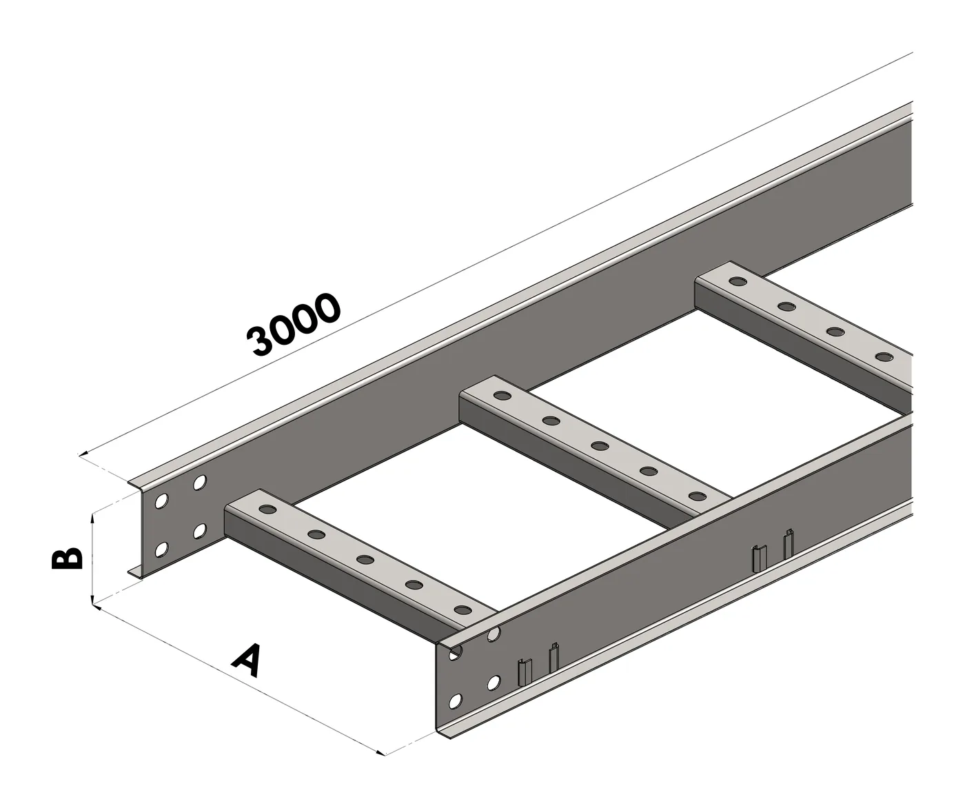 Escalera Portacables CL BGA — Tramo de 3000 mm · con perforación · tipo leve
