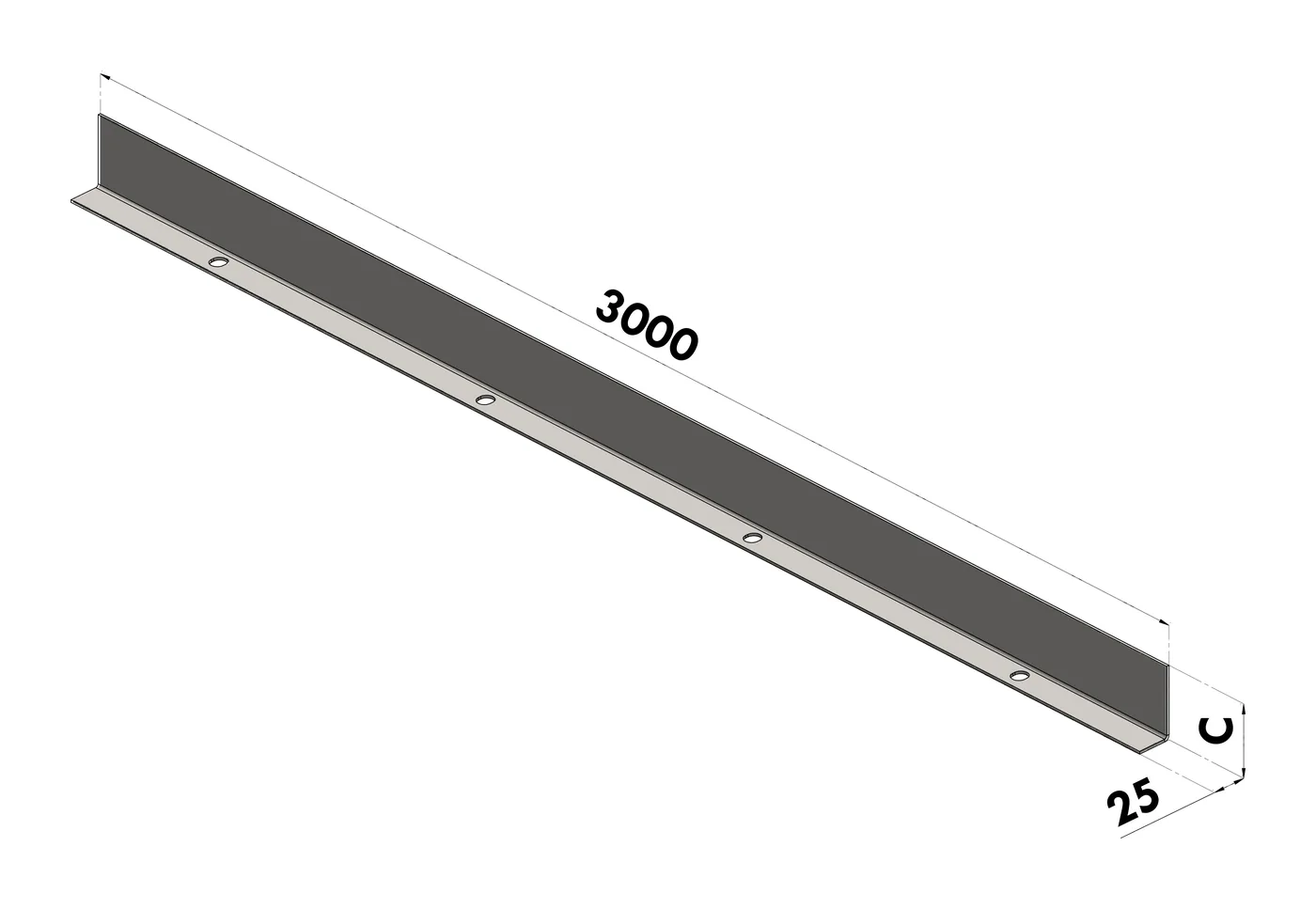 Tramo Divisor BGA — Separador longitudinal · tramo de 3000 mm